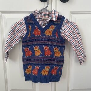 Jojo Maman Bébé 3-4 years Highland Cow Pattern 2 piece Sweater Vest with Shirt